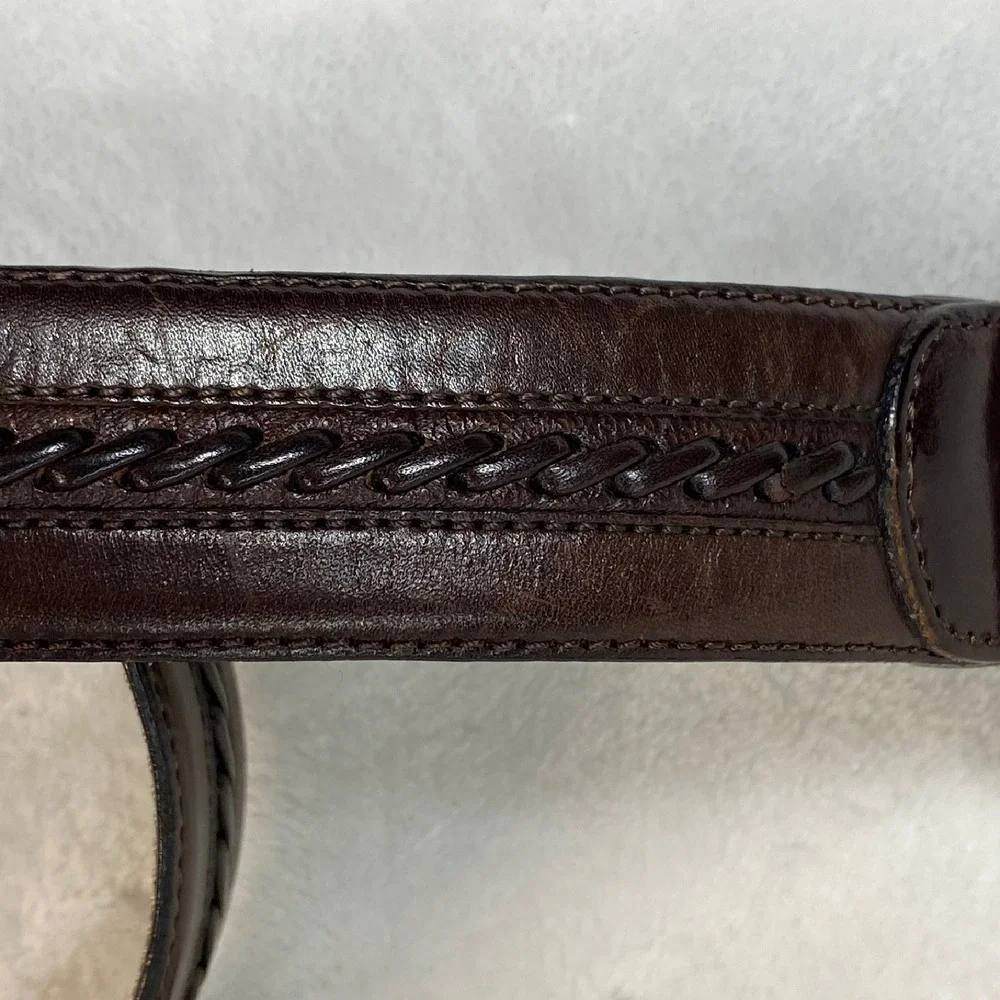 Mezlan Leather Belt Woven Accent‎ Brown Dress Belt Men's Size M